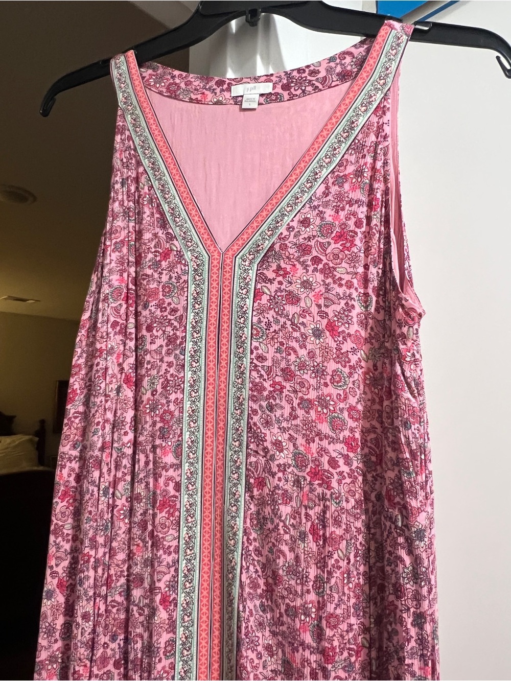 J Jill Pink Floral Sleeveless V-Neck Maxi Dress size Large - Picture 2 of 7